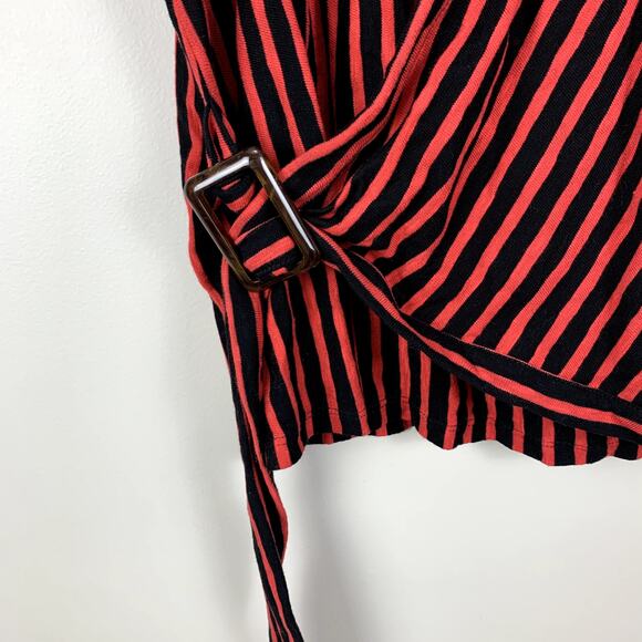 Zara Red Navy Blue Stripe Faux Wrap Knit Top S Small Buckle - Picture 5 of 8